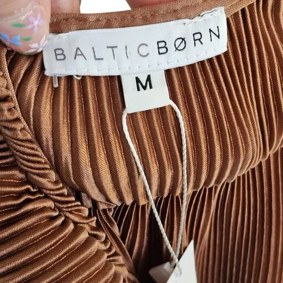 Baltic Born Athena Pleated Brown Short Sleeve Maxi Dress Sz M - Picture 7 of 11